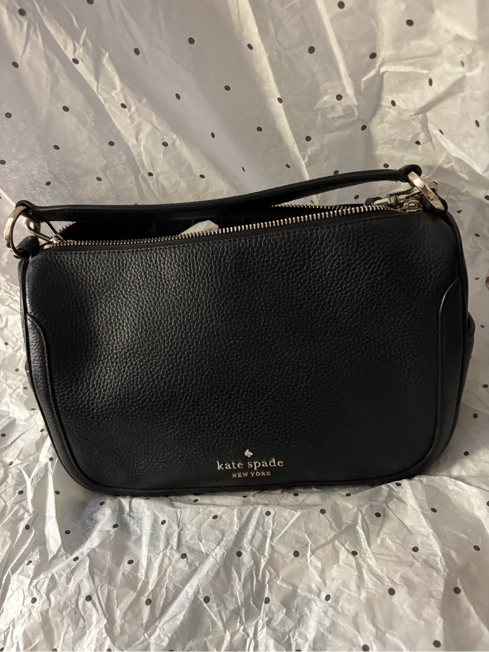 kate spade black Pebbled Leather Shoulder Bag with Gold Hardware